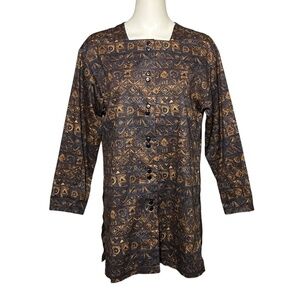 Peruvian Connection Aztec Tribal Print Pima Cotton Long Tunic Top Shirt Jacket S